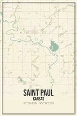 Retro US city map of Saint Paul, Kansas. Vintage street map.