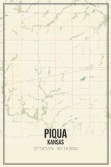 Retro US city map of Piqua, Kansas. Vintage street map.