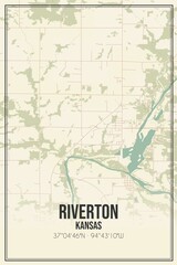 Retro US city map of Riverton, Kansas. Vintage street map.