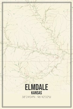 Retro US city map of Elmdale, Kansas. Vintage street map.