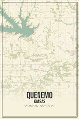 Retro US city map of Quenemo, Kansas. Vintage street map.