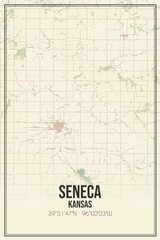 Retro US city map of Seneca, Kansas. Vintage street map.