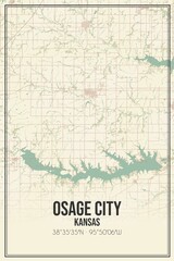 Fototapeta premium Retro US city map of Osage City, Kansas. Vintage street map.