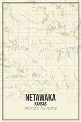 Retro US city map of Netawaka, Kansas. Vintage street map.