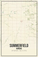 Retro US city map of Summerfield, Kansas. Vintage street map.