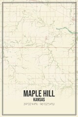 Retro US city map of Maple Hill, Kansas. Vintage street map.