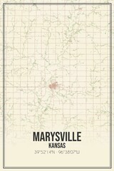 Retro US city map of Marysville, Kansas. Vintage street map.