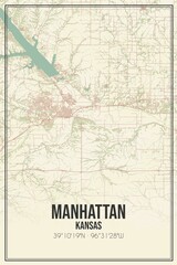 Retro US city map of Manhattan, Kansas. Vintage street map.