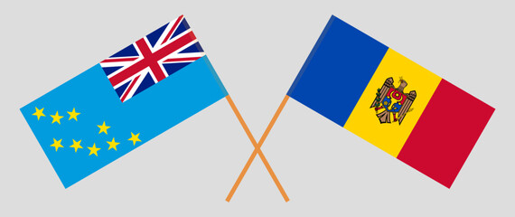 Crossed flags of Tuvalu and Moldova. Official colors. Correct proportion