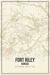 Retro US city map of Fort Riley, Kansas. Vintage street map.