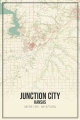 Fototapeta na wymiar Retro US city map of Junction City, Kansas. Vintage street map.