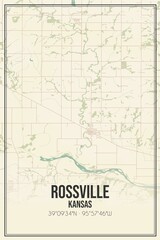 Retro US city map of Rossville, Kansas. Vintage street map.