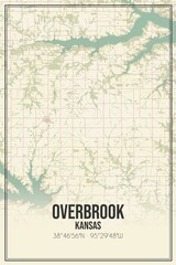 Retro US city map of Overbrook, Kansas. Vintage street map.