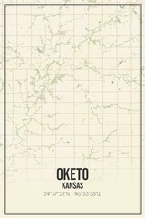 Retro US city map of Oketo, Kansas. Vintage street map.