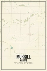 Retro US city map of Morrill, Kansas. Vintage street map.