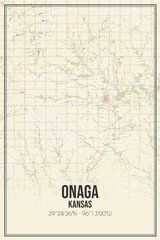 Retro US city map of Onaga, Kansas. Vintage street map.