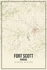 Fototapeta na wymiar Retro US city map of Fort Scott, Kansas. Vintage street map.