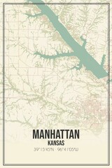 Retro US city map of Manhattan, Kansas. Vintage street map.