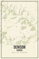 Retro US city map of Denison, Kansas. Vintage street map.