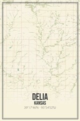 Obraz premium Retro US city map of Delia, Kansas. Vintage street map.