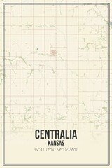 Retro US city map of Centralia, Kansas. Vintage street map.