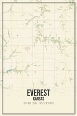 Retro US city map of Everest, Kansas. Vintage street map.