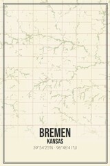 Retro US city map of Bremen, Kansas. Vintage street map.