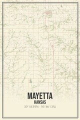 Retro US city map of Mayetta, Kansas. Vintage street map.