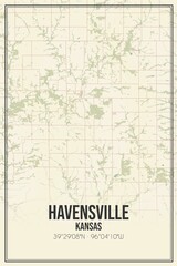 Retro US city map of Havensville, Kansas. Vintage street map.