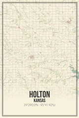 Retro US city map of Holton, Kansas. Vintage street map.