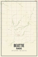 Retro US city map of Beattie, Kansas. Vintage street map.