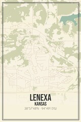 Retro US city map of Lenexa, Kansas. Vintage street map.