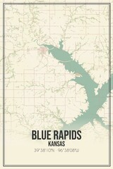 Retro US city map of Blue Rapids, Kansas. Vintage street map.