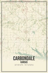 Retro US city map of Carbondale, Kansas. Vintage street map.