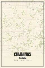 Fototapeta na wymiar Retro US city map of Cummings, Kansas. Vintage street map.