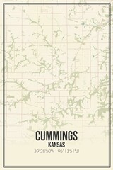 Retro US city map of Cummings, Kansas. Vintage street map.