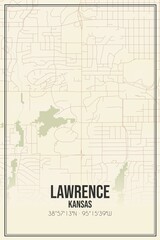 Retro US city map of Lawrence, Kansas. Vintage street map.
