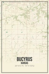 Retro US city map of Bucyrus, Kansas. Vintage street map.