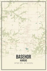 Retro US city map of Basehor, Kansas. Vintage street map.