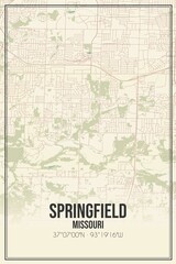 Retro US city map of Springfield, Missouri. Vintage street map.