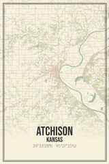 Retro US city map of Atchison, Kansas. Vintage street map.