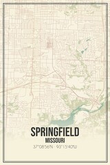 Retro US city map of Springfield, Missouri. Vintage street map. - obrazy, fototapety, plakaty