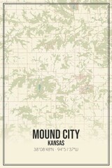 Retro US city map of Mound City, Kansas. Vintage street map.