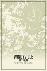 Retro US city map of Windyville, Missouri. Vintage street map.