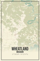Retro US city map of Wheatland, Missouri. Vintage street map.
