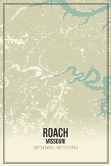 Retro US city map of Roach, Missouri. Vintage street map.