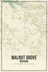 Retro US city map of Walnut Grove, Missouri. Vintage street map.