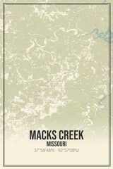 Retro US city map of Macks Creek, Missouri. Vintage street map.
