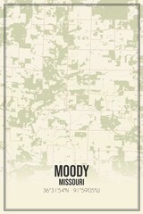 Retro US city map of Moody, Missouri. Vintage street map.