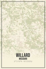 Retro US city map of Willard, Missouri. Vintage street map.